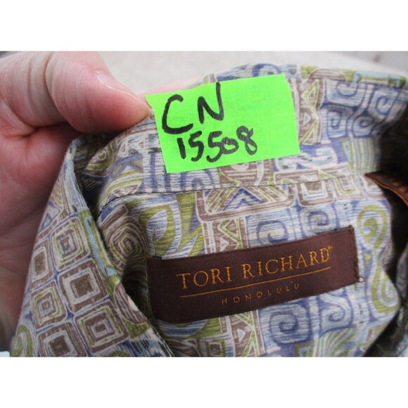Tori Richard Shirt Mens Large L Blue Graphic Print Hawaiian Cotton Button Up - Picture 11 of 12